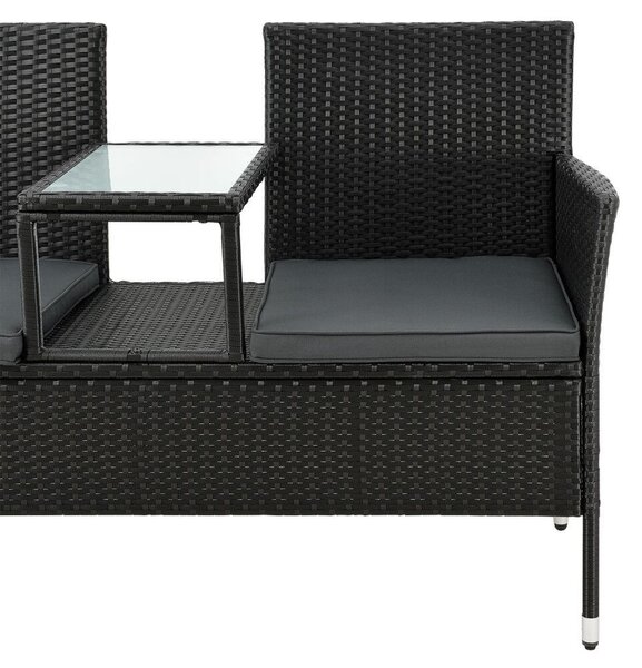 Monaco 2 személyes polyrattan kerti pad asztallal fekete-szürke 200163