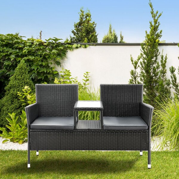 Monaco 2 személyes polyrattan kerti pad asztallal fekete-szürke 200163