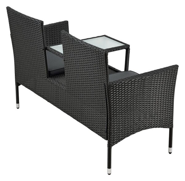 Monaco 2 személyes polyrattan kerti pad asztallal fekete-szürke 200163