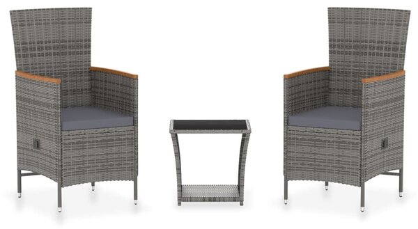 Polyrattan Kerti Ülőgarnitúra - 3 részes - Szürke