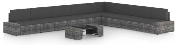 9 részes szürke polyrattan kerti ülőgarnitúra párnákkal