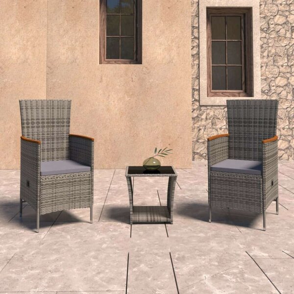 Polyrattan Kerti Ülőgarnitúra - 3 részes - Szürke