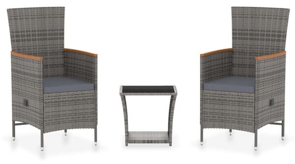 Polyrattan Kerti Ülőgarnitúra - 3 részes - Szürke