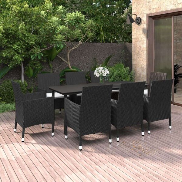 Polyrattan Kerti Étkezőgarnitúra - 9 részes - Fekete