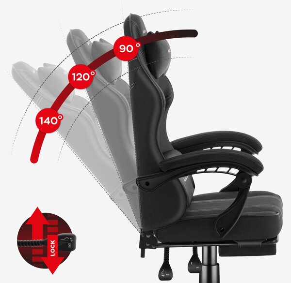 Gamer szék Space lábtartóval Carbon fekete
