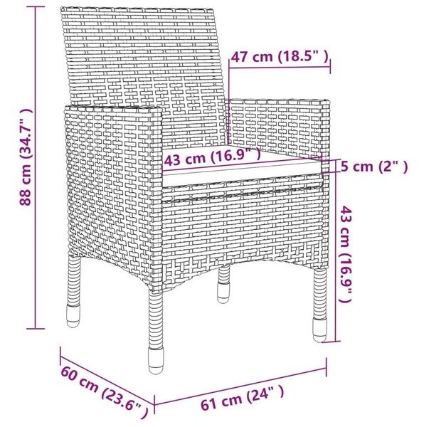 Polyrattan Kerti Étkezőgarnitúra - 9 részes - Fekete