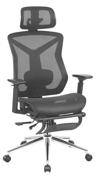 Ergonomikus irodai szék állítható magasságú, fejtámla és háttámla, lábtartó, fekete
