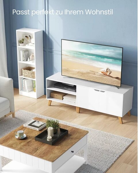 TV szekrény, 2 ajtóval, polcokkal, fehér 140x40x45cm