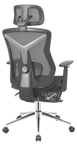 Ergonomikus irodai szék állítható magasságú, fejtámla és háttámla, lábtartó, fekete