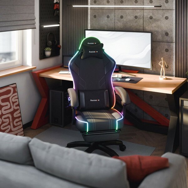 Gamer szék Space RGB lábtartóval fekete