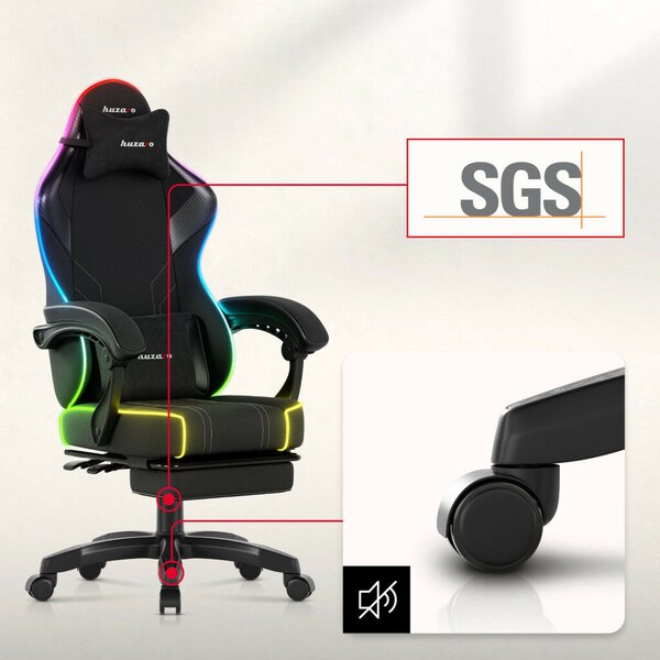 Gamer szék Space RGB lábtartóval fekete