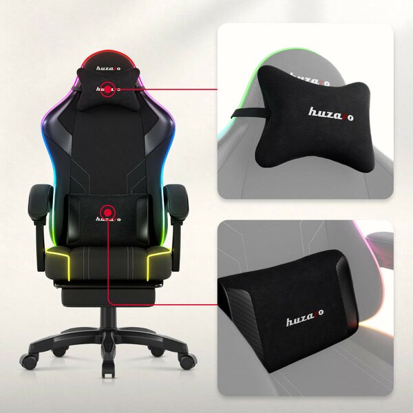 Gamer szék Space RGB lábtartóval fekete