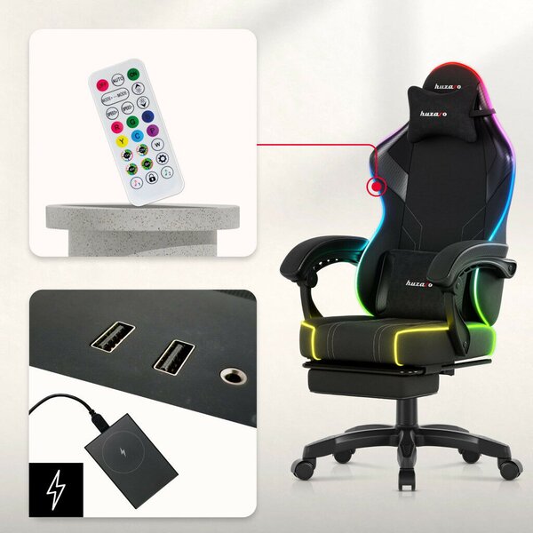Gamer szék Space RGB lábtartóval fekete