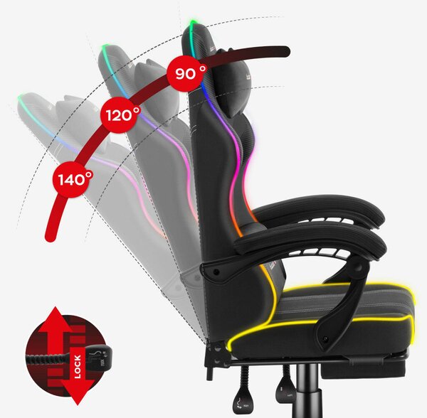 Gamer szék Space RGB lábtartóval fekete