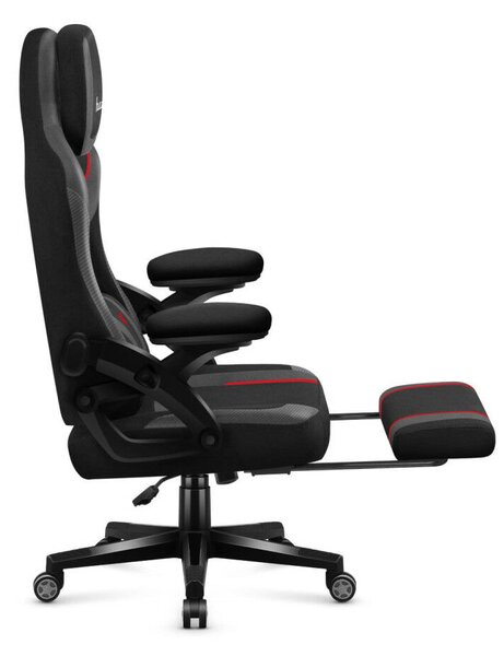 Gamer szék, szövet, lábtortóva, carbon, fekete