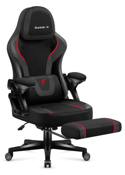 Gamer szék, szövet, lábtortóva, carbon, fekete