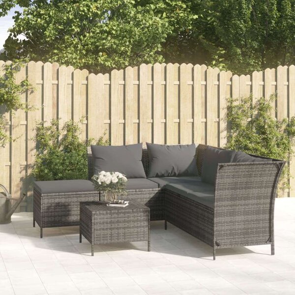 Polyrattan Kerti Ülőgarnitúra - 4 részes - Szürke