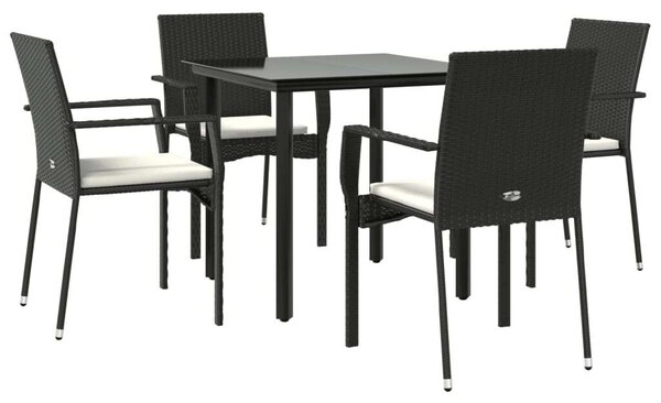 5 részes fekete polyrattan kerti étkezőgarnitúra párnákkal