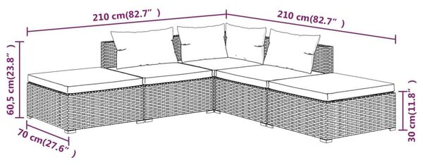 5 részes barna polyrattan kerti ülőgarnitúra párnákkal