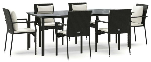 Polyrattan Kerti Étkezőgarnitúra - 7 részes - Fekete