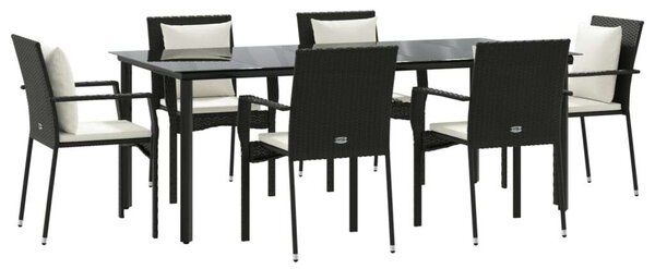 Polyrattan Kerti Étkezőgarnitúra - 7 részes - Fekete