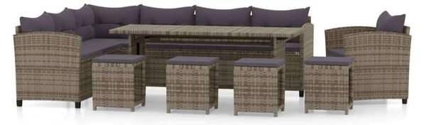 VidaXL 7 részes szürke polyrattan kerti ülőgarnitúra párnákkal