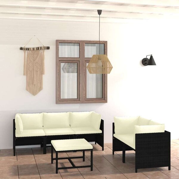 VidaXL Polyrattan Kerti Ülőgarnitúra - 6 részes - Fekete