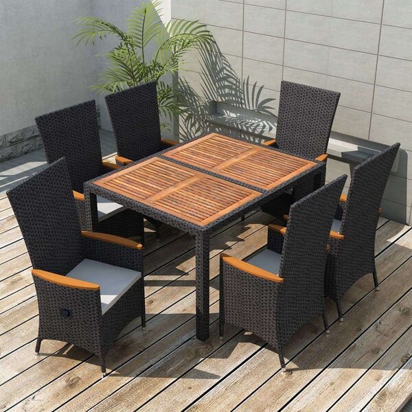 VidaXL Polyrattan Kerti Étkezőgarnitúra - 7 részes - Fekete