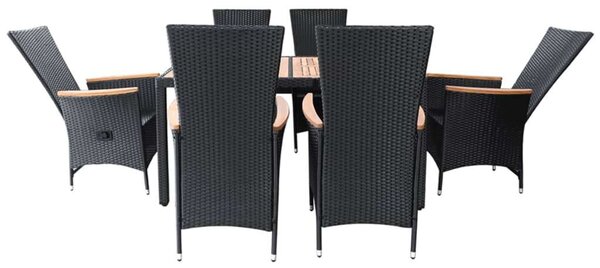 VidaXL Polyrattan Kerti Étkezőgarnitúra - 7 részes - Fekete