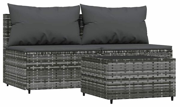 Polyrattan Kerti Ülőgarnitúra - 3 részes - Szürke