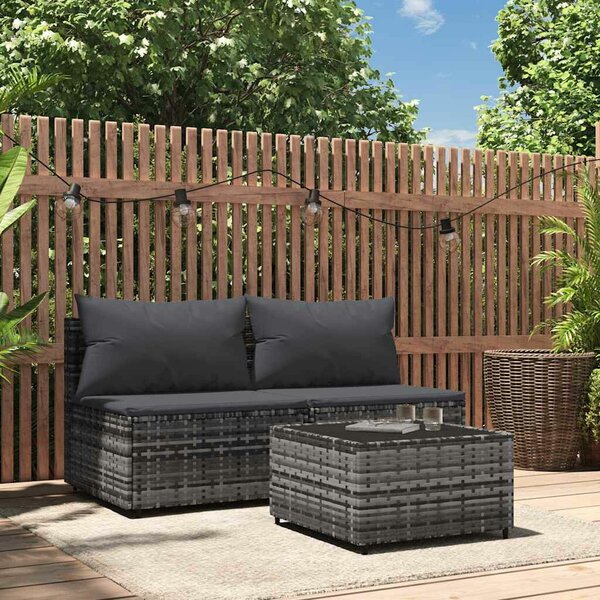 Polyrattan Kerti Ülőgarnitúra - 3 részes - Szürke