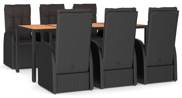VidaXL 7 részes fekete polyrattan kerti étkezőgarnitúra párnával