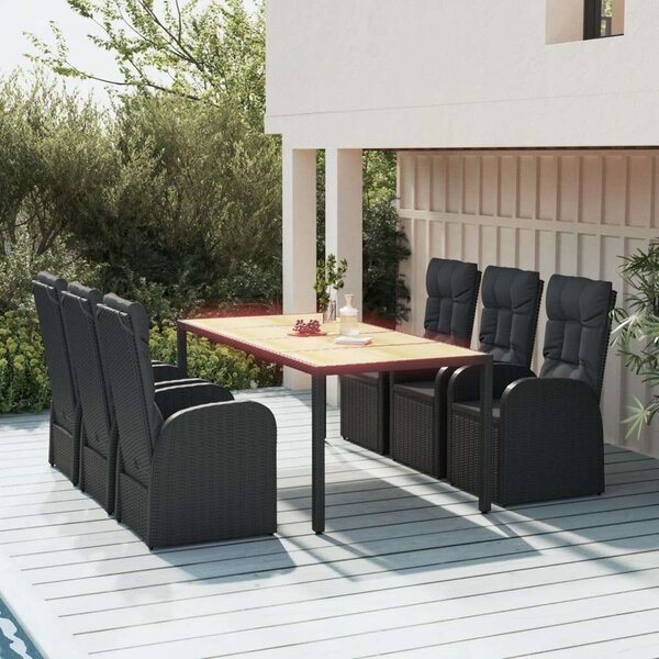 VidaXL 7 részes fekete polyrattan kerti étkezőgarnitúra párnával
