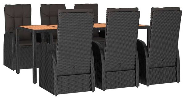 VidaXL 7 részes fekete polyrattan kerti étkezőgarnitúra párnával