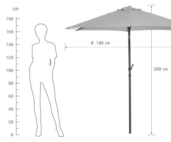 Siesta Napernyő - 180 cm Átmérőjű - Világosszürke