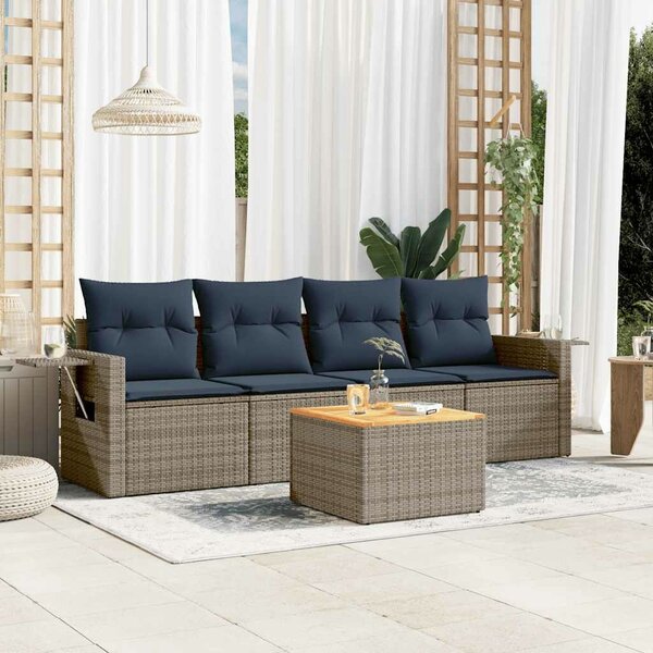 VidaXL 5 db szürke polyrattan kerti kanapégarnitúra párnákkal