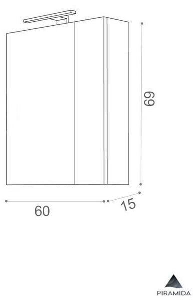 Piramida AKVA 60 H Tükrös fürdőszobai szekrény -1 ajtós kivitel - LED világítással - 60 x 69 x 13 cm