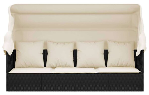 Polyrattan Kültéri Kanapé - Fekete - 203x58x56 cm