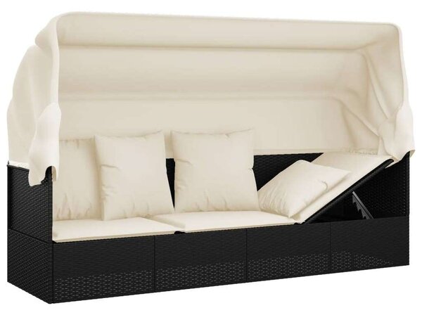 Polyrattan Kültéri Kanapé - Fekete - 203x58x56 cm
