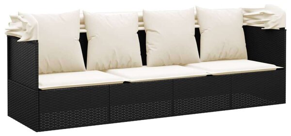Polyrattan Kültéri Kanapé - Fekete - 203x58x56 cm