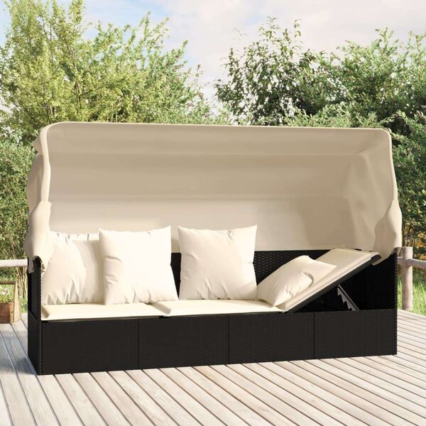 Polyrattan Kültéri Kanapé - Fekete - 203x58x56 cm