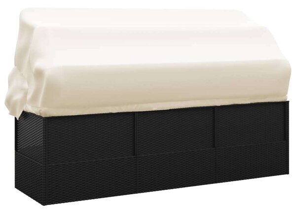 Polyrattan Kültéri Kanapé - Fekete - 203x58x56 cm