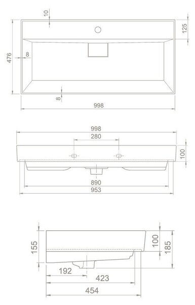 TMP LUX 100 fali fürdőszobabútor - CeraStyle SHARP 37500 mosdóval - 100 x 48 cm