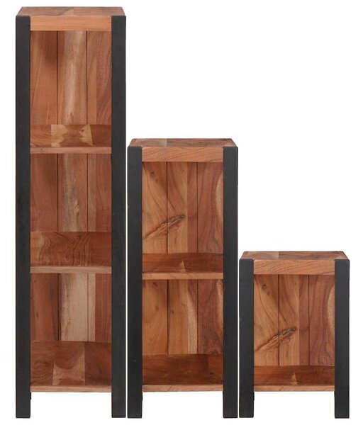 Könyvespolc 3 pcs Barna 50 x 30 x 110 cm Tömör akácfa