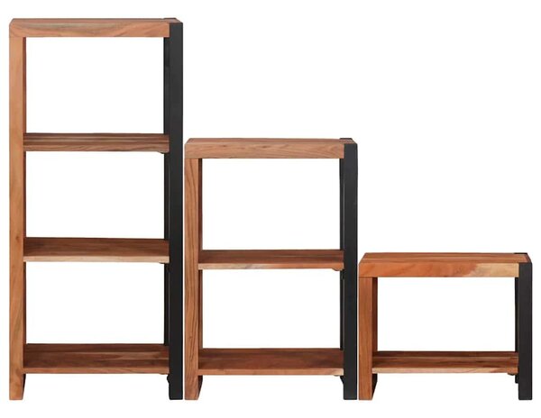 Könyvespolc 3 pcs Barna 50 x 30 x 110 cm Tömör akácfa
