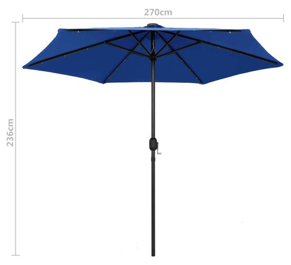 Napernyő - Kültéri - 270 cm - Azúrkék - LED