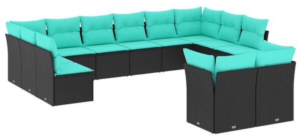 VidaXL 12 db fekete polyrattan kerti kanapégarnitúra párnákkal
