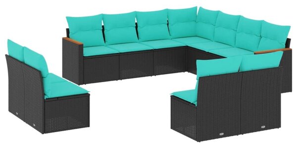VidaXL 11 db fekete polyrattan kerti kanapégarnitúra párnákkal