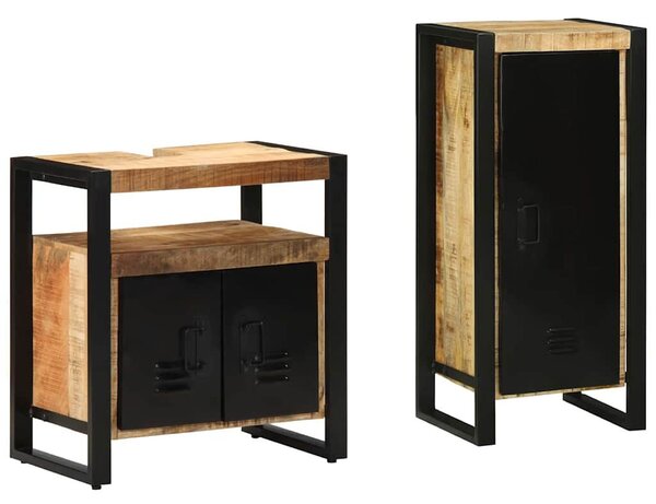 Fürdőszoba bútor szett polcokkal 2 pcs Barna Tömör Mangófát