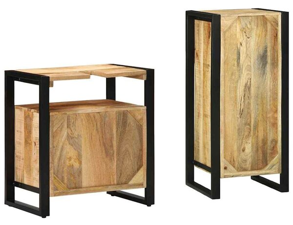Fürdőszoba bútor szett polcokkal 2 pcs Barna Tömör Mangófát